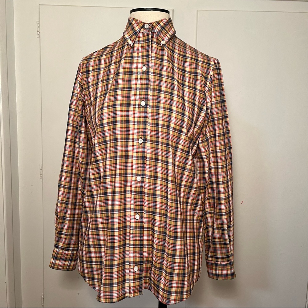 Vintage 60s/70s Red Yellow Primary Color Plaid Button Up Blouse